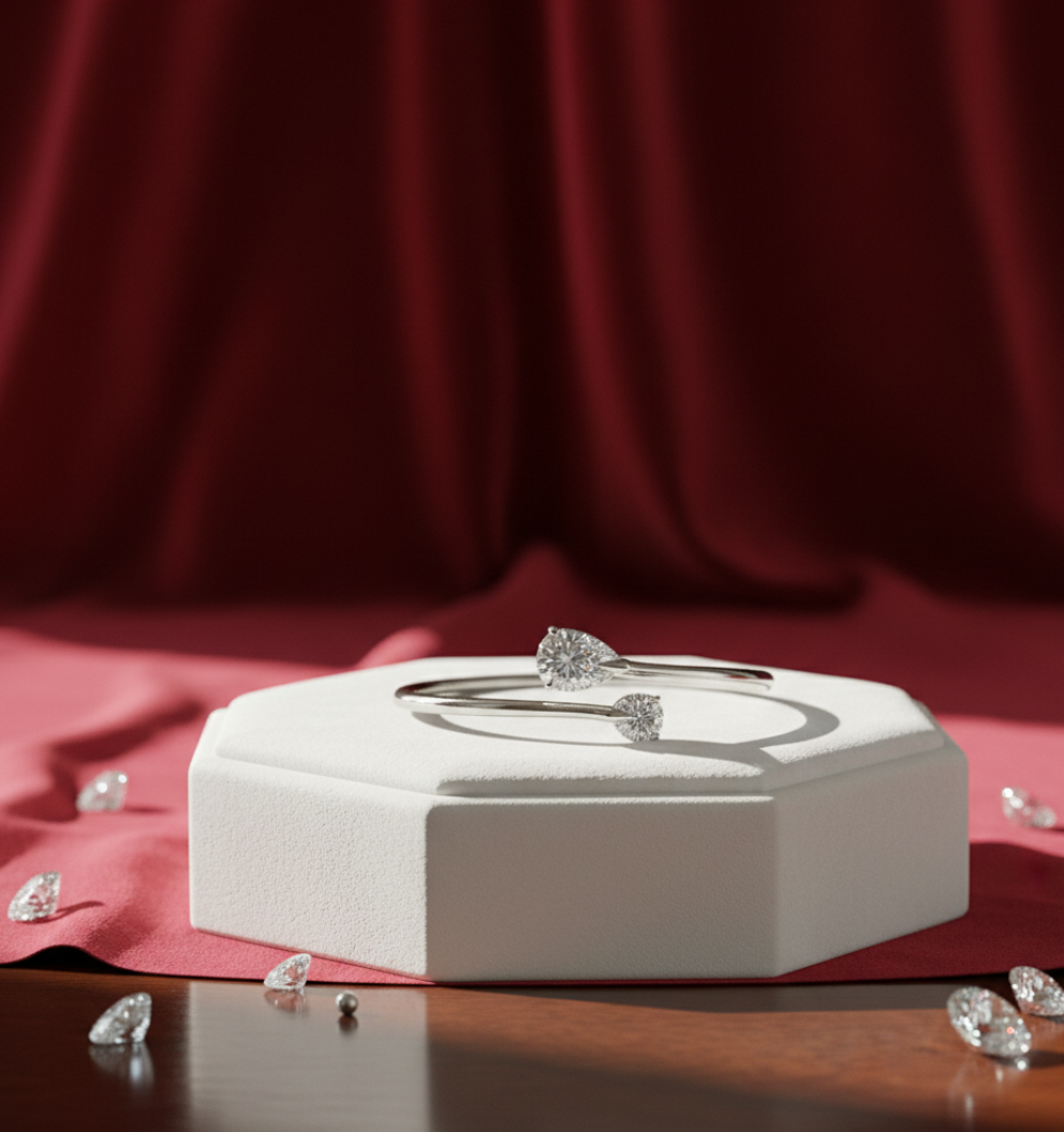 Silver-Toned Stainless Steel Cuff Bracelet with Dual CZ Stones | Anti-Tarnish - Image 5