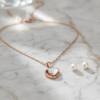 White Heart Pendant Necklace with Pearl Stud Earrings | Rose Gold Stainless Steel