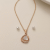 Rose Gold Irregular Pendant Necklace with Pearl Studs | Anti-Tarnish Stainless Steel