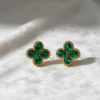 Green Clover Stud Earrings - Stainless Steel Elegant Anti-Tarnish Floral Studs