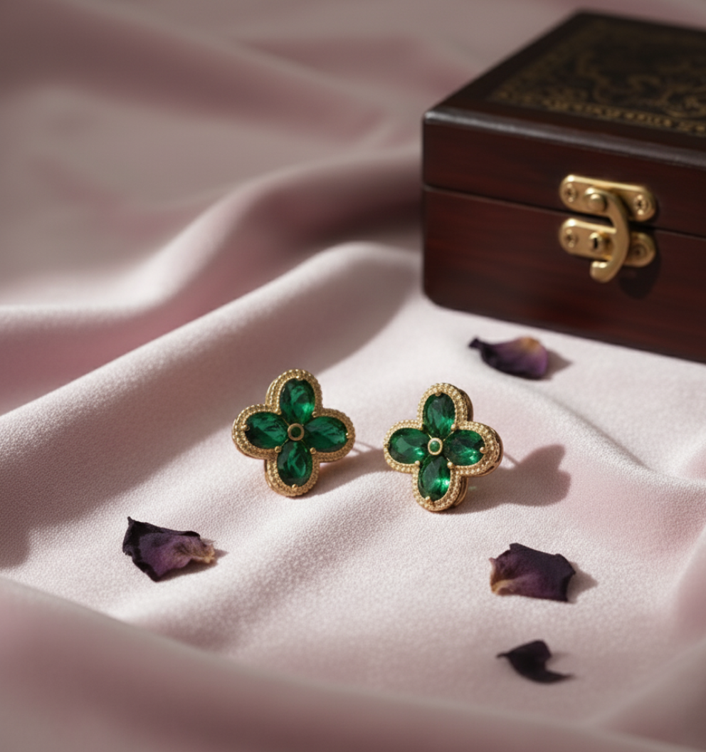 Green Clover Stud Earrings - Stainless Steel Elegant Anti-Tarnish Floral Studs - Image 5