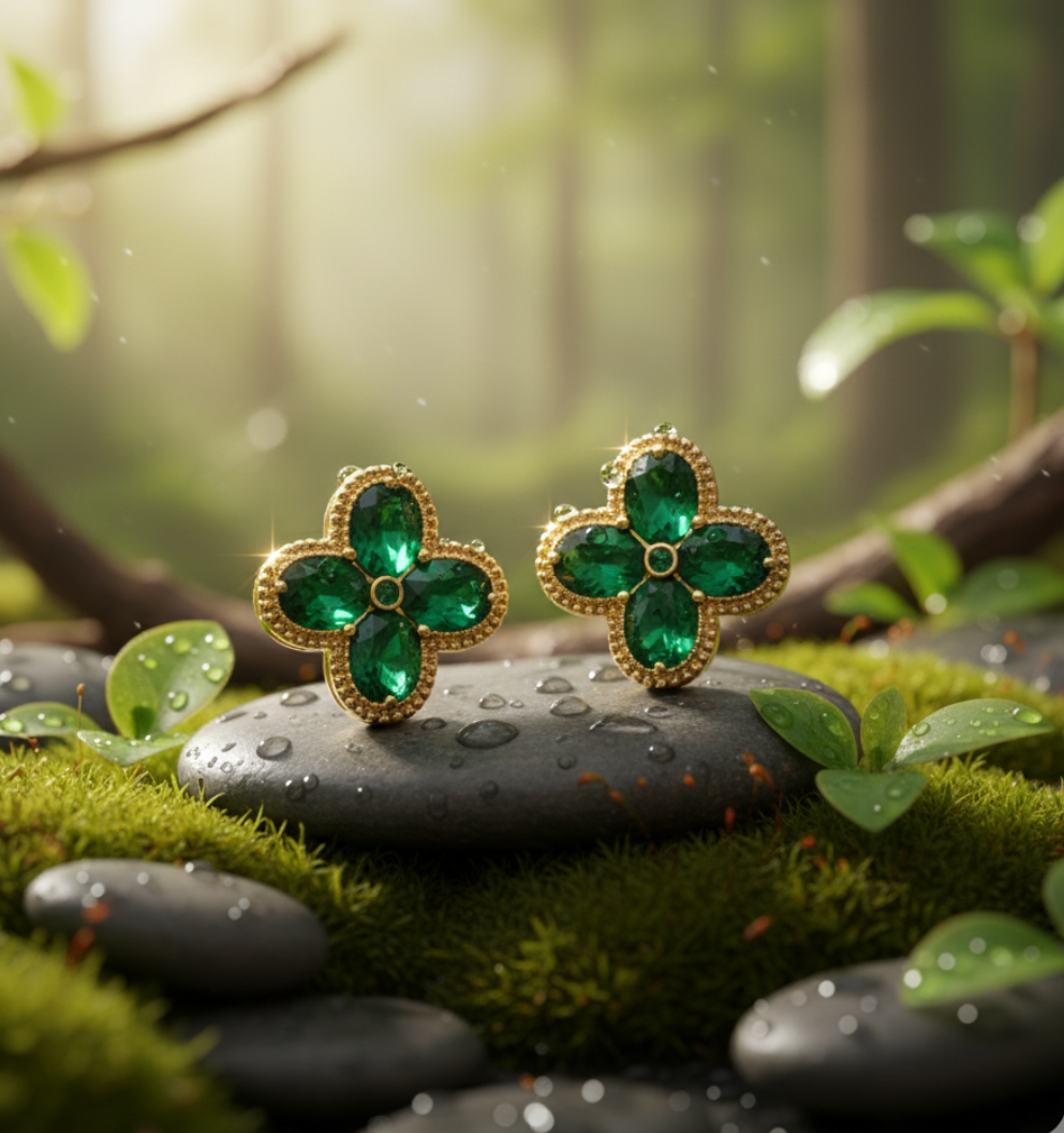 Green Clover Stud Earrings - Stainless Steel Elegant Anti-Tarnish Floral Studs - Image 6