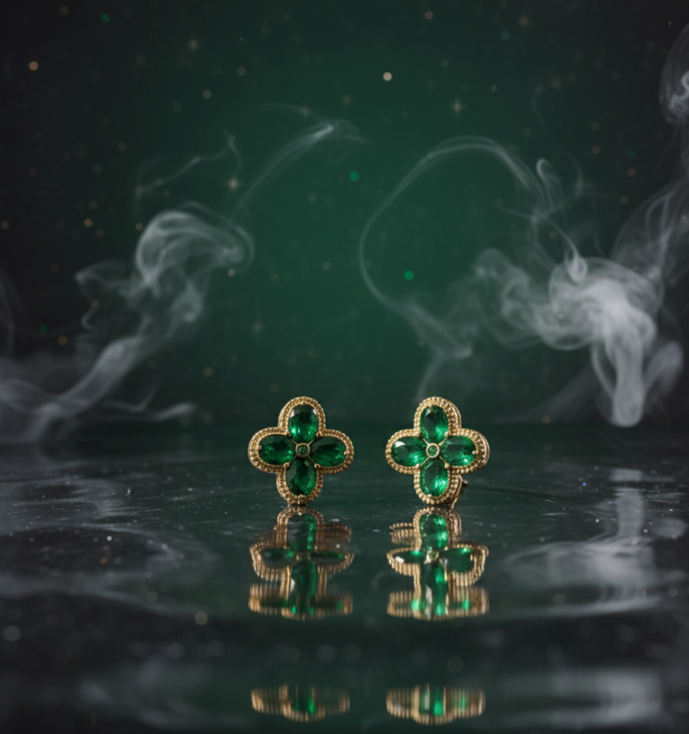 Green Clover Stud Earrings - Stainless Steel Elegant Anti-Tarnish Floral Studs - Image 4